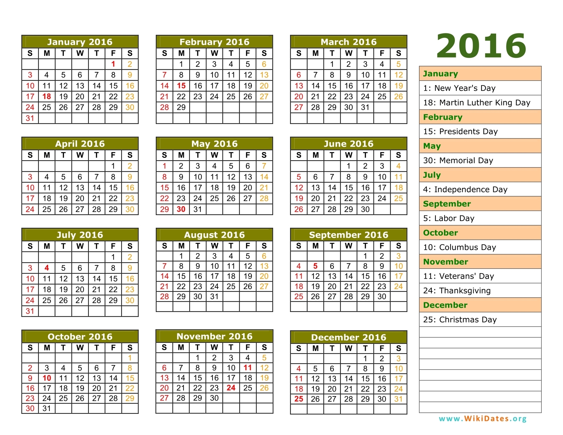 Calendar With Holidays 2016 Pictures Images